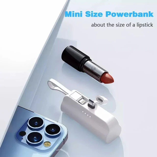 Lipstick Portable Power Bank charger PD20W fast charging with lighting Interface and Type C cable 5000MAH Fast Charging plug in & charge mini powerbank with stand to free you hands - iSpark