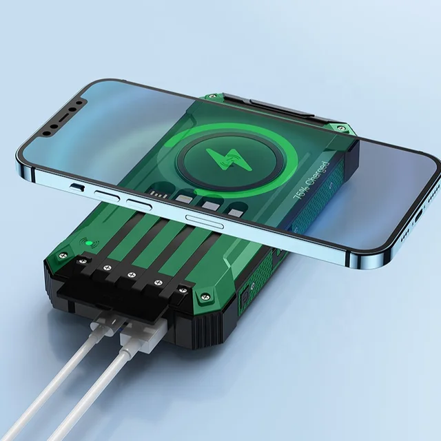 Solar power bank 2023 Built in Cables Wireless charging charge Multiple Devices at once Usb& Type c output PD20W Fast Charging compatible with larger devices High Capacity Battery - iSpark