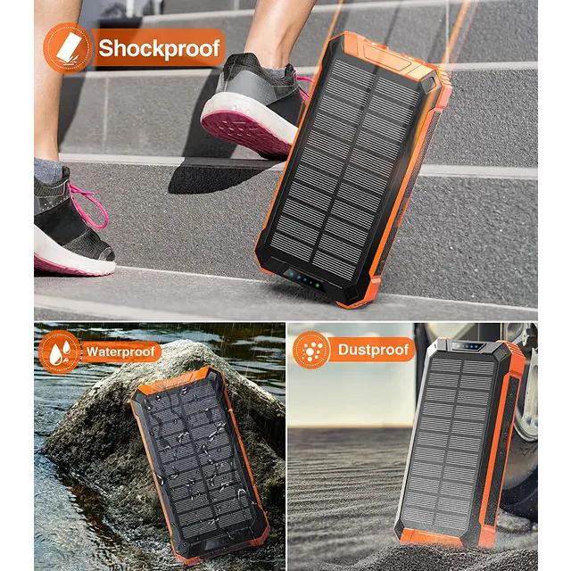 iSpark Solar Powerbank  PD20W with 3 External Foldable solar panels 20,000 MAH wireless Charging with 4 Built in Cables charge Multiple Devices at once charge with the sun safe electricity charge larger devices with this solar PowerBank fast - iSpark