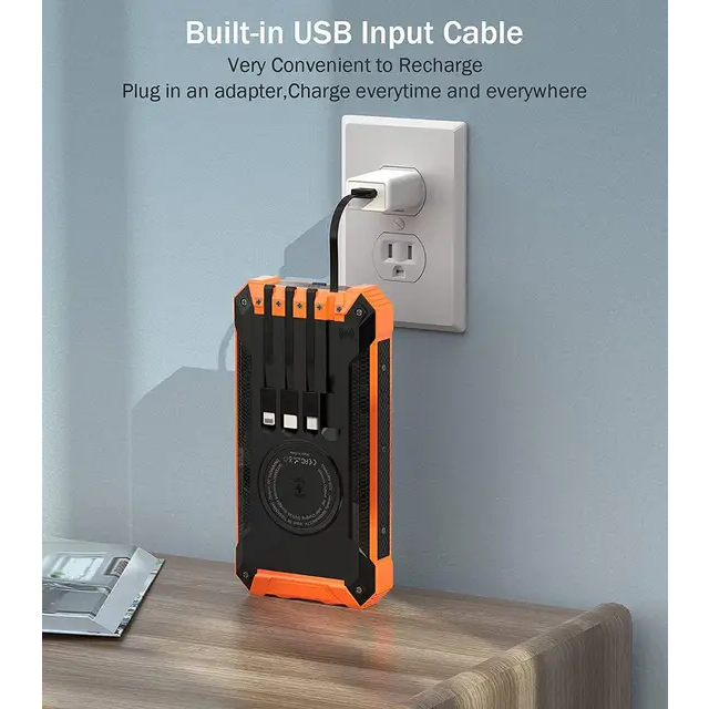 Solar power bank 2023 Built in Cables Wireless charging charge Multiple Devices at once Usb& Type c output PD20W Fast Charging compatible with larger devices High Capacity Battery - iSpark