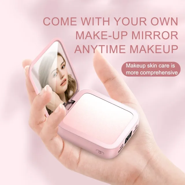 Stylish 20,000 Mah mirror power bank with 3 built in Removable cables, Multiple Inputs, Multiple outputs flip cosmetic Mirror,, Led Display no need to carry wires lightning cable, Type C & micro usb cables , - iSpark