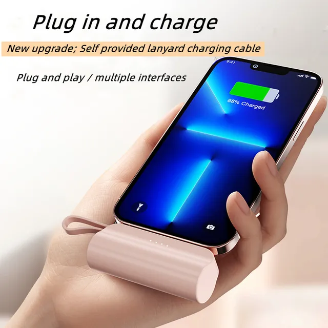 Lipstick Portable Power Bank charger PD20W fast charging with lighting Interface and Type C cable 5000MAH Fast Charging plug in & charge mini powerbank with stand to free you hands - iSpark