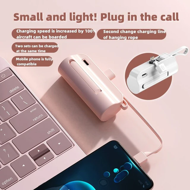 Lipstick Portable Power Bank charger PD20W fast charging with lighting Interface and Type C cable 5000MAH Fast Charging plug in & charge mini powerbank with stand to free you hands - iSpark