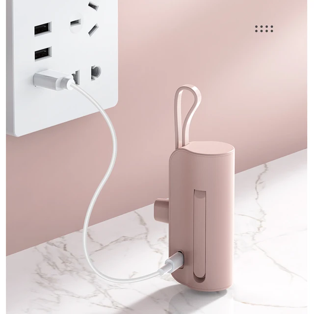 Lipstick Portable Power Bank charger PD20W fast charging with lighting Interface and Type C cable 5000MAH Fast Charging plug in & charge mini powerbank with stand to free you hands - iSpark