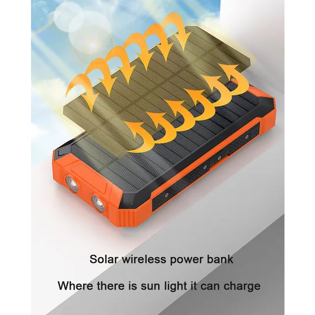 Solar power bank 2023 Built in Cables Wireless charging charge Multiple Devices at once Usb& Type c output PD20W Fast Charging compatible with larger devices High Capacity Battery - iSpark