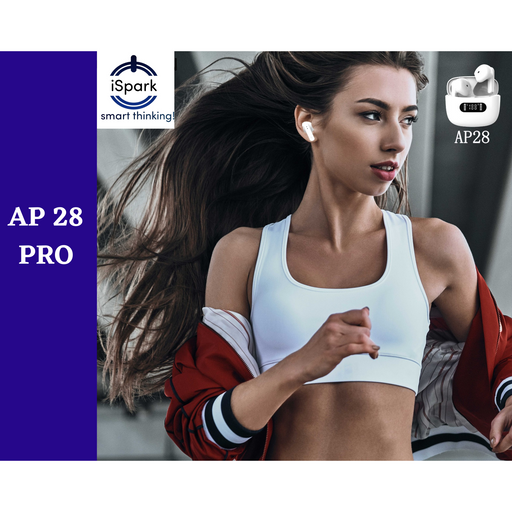 iSpark Mini Bluetooth earphones AP28 Pro 5.3 Bluetooth  for music & calls fast connection,long range, ENC noise cancellation compatible with iPhone & all smartphones with led digital display - iSpark