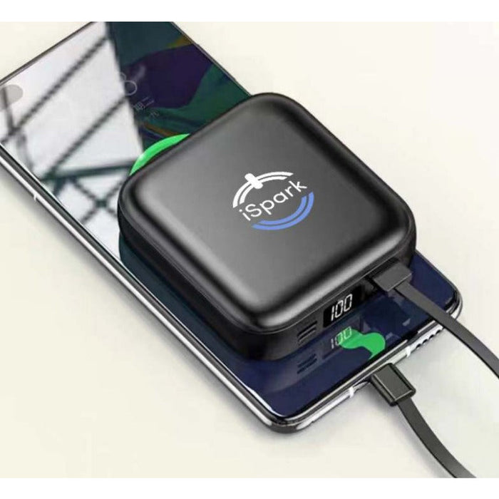 Stylish 20,000 Mah mirror power bank with 3 built in Removable cables, Multiple Inputs, Multiple outputs flip cosmetic Mirror,, Led Display no need to carry wires lightning cable, Type C & micro usb cables , - iSpark