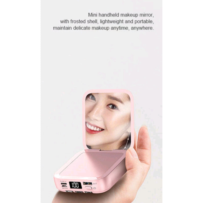 Stylish 20,000 Mah mirror PowerBank Power bank Charger with 3 built in Removable cables, Multiple Inputs, Multiple outputs flip cosmetic Mirror,, Led Display no need to carry wires lightning cable, Type C & micro usb cables , - iSpark
