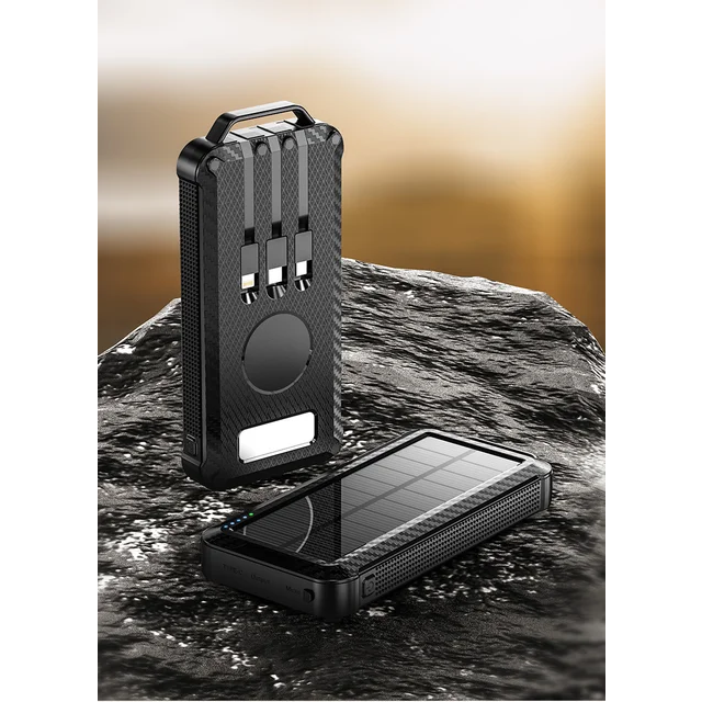 iSpark Solar Powered powerbank 10,000 MAH wireless charging with Built in cables for I phone,Type C, micro Usb, led display convient, economical solar bank with fast recharging solar panel - iSpark