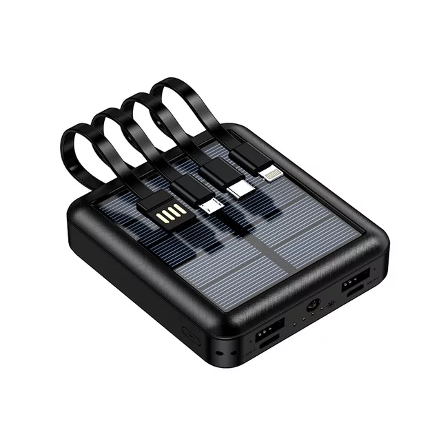 Small wireless Solar Powered powerbank 10,000 MAH Battery with Built in cables, easy to carry and store, light & small charge with the sun charge on go, no need to carry wires ,usb input & solar panel input safe electricity - iSpark