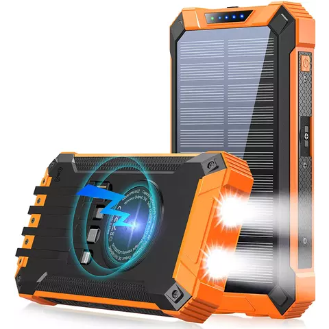 iSpark 20,000 MAH solar power bank 2023 Built in Cables Wireless charging charge Multiple Devices at once Usb& Type c output PD20W Fast Charging compatible with Tables, iPads - iSpark