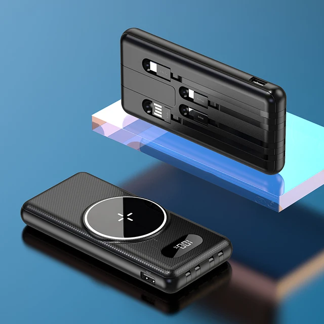 iSpark wireless magnetic PD20W fast charge QC 3.0 15w Fast wireless charging Portable Powerbank With Built In Cables, led display, Type c, lightning , Micro Usb cables charge multiple devices at once , small& lightweight easy to carry - iSpark