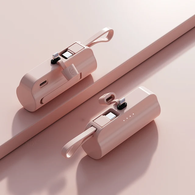 Lipstick Portable Power Bank charger PD20W fast charging with lightning Interface and Type C cable 5000MAH Fast Charging plug in & charge mini powerbank with stand to free you hands - iSpark