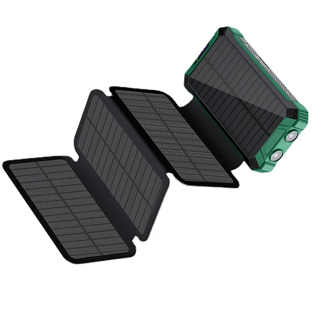 iSpark Solar Powerbank PD20W with 3 External Foldable solar panels 20,000 MAH wireless Charging with 4 Built in Cables charge Multiple Devices at once charge with the sun safe electricity charge larger devices with this solar PowerBank fast - iSpark