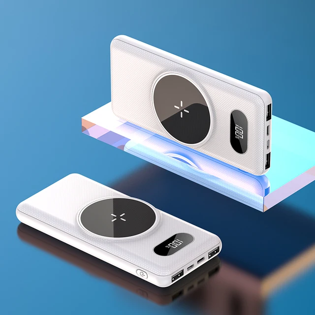 iSpark wireless magnetic PD20W fast charge QC 3.0 15w Fast wireless charging Portable Powerbank With Built In Cables, led display, Type c, lightning , Micro Usb cables charge multiple devices at once , small& lightweight easy to carry - iSpark
