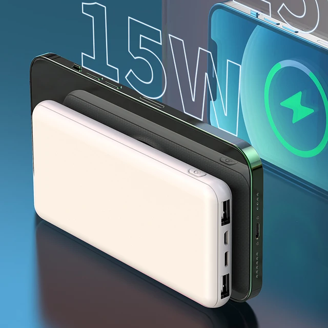 iSpark wireless magnetic PD20W fast charge QC 3.0 15w Fast wireless charging Portable Powerbank With Built In Cables, led display, Type c, lightning , Micro Usb cables charge multiple devices at once , small& lightweight easy to carry - iSpark