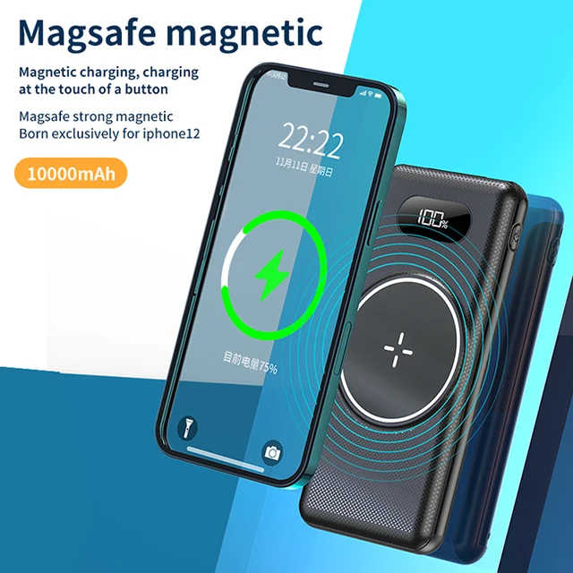 iSpark wireless magnetic PD20W fast charge QC 3.0 15w Fast wireless charging Portable Powerbank With Built In Cables, led display, Type c, lightning , Micro Usb cables charge multiple devices at once , small& lightweight easy to carry - iSpark