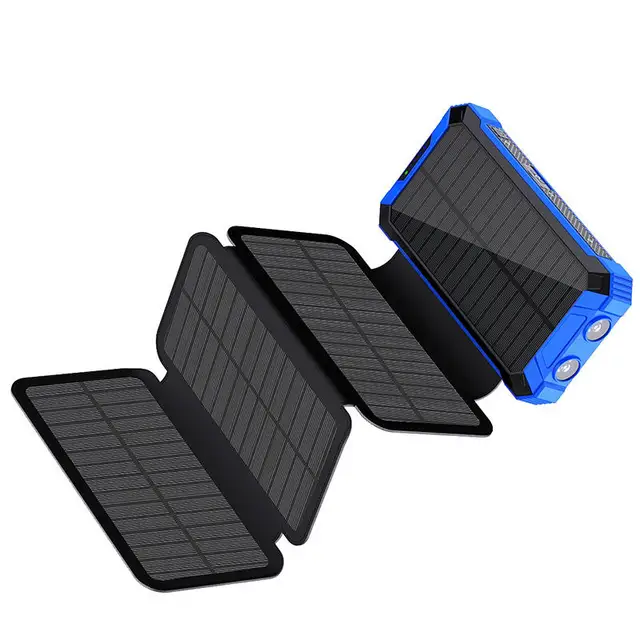 iSpark Solar Powerbank PD20W with 3 External Foldable solar panels 20,000 MAH wireless Charging with 4 Built in Cables charge Multiple Devices at once charge with the sun safe electricity charge larger devices with this solar PowerBank fast - iSpark