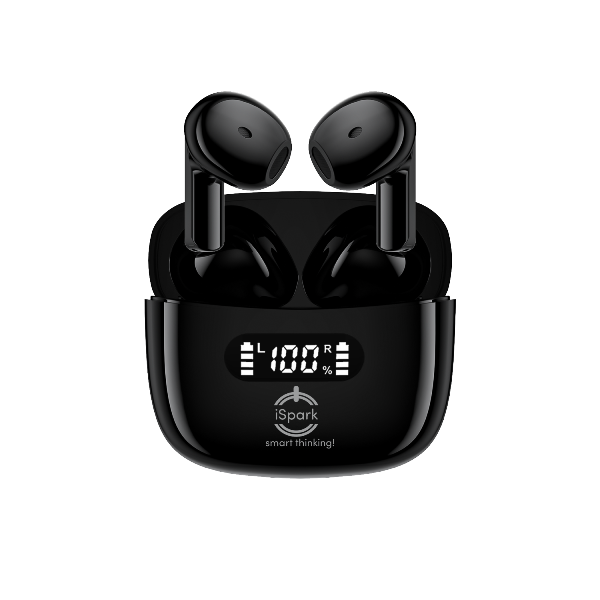 iSpark Mini Bluetooth earphones AP28 Pro 5.3 Bluetooth for music & calls fast connection,long range, ENC noise cancellation compatible with iPhone & all smartphones with led digital display - iSpark