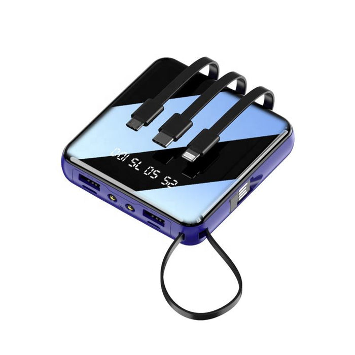ISpark mini small slick portable powerbank with 4 built in cables glass finish, 2 Built in torches with led digital display, 2 Usb outputs, Type C & usb input fast charging compatabile with smartphones, Bluetooth earphones, etc - iSpark