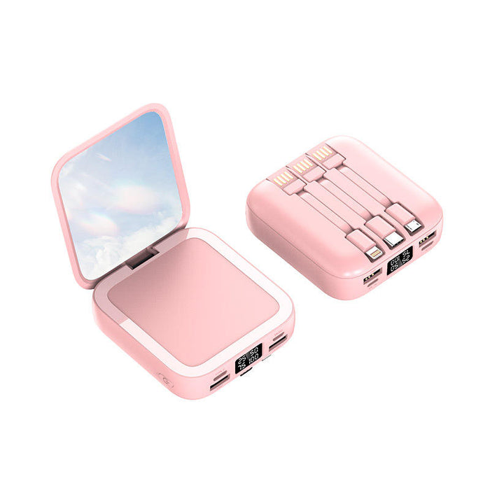 Stylish 20,000 Mah mirror power bank with 3 built in Removable cables, Multiple Inputs, Multiple outputs flip cosmetic Mirror,, Led Display no need to carry wires lightning cable, Type C & micro usb cables , - iSpark