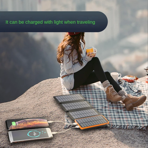 iSpark Solar Powerbank  PD20W with 3 External Foldable solar panels 20,000 MAH wireless Charging with 4 Built in Cables charge Multiple Devices at once charge with the sun safe electricity charge larger devices with this solar PowerBank fast - iSpark 