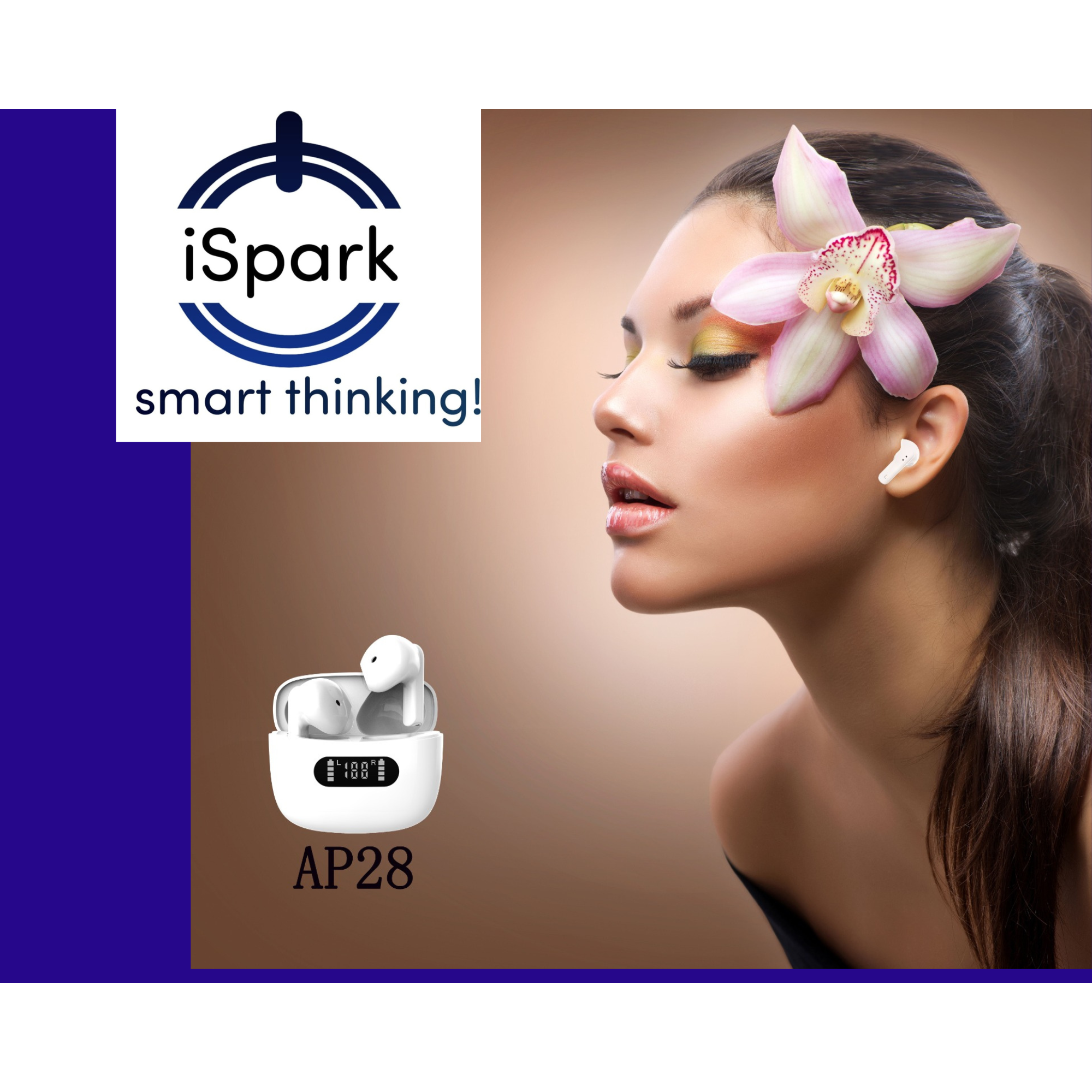 iSpark Mini Bluetooth earphones AP28 Pro 5.3 Bluetooth  for music & calls fast connection,long range, ENC noise cancellation compatible with iPhone & all smartphones with led digital display - iSpark 