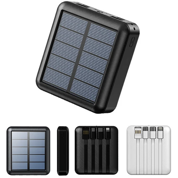 Small wireless Solar Powered powerbank 10,000 MAH Battery with Built in cables, easy to carry and store, light & small charge with the sun charge on go, no need to carry wires ,usb input & solar panel input safe electricity - iSpark 