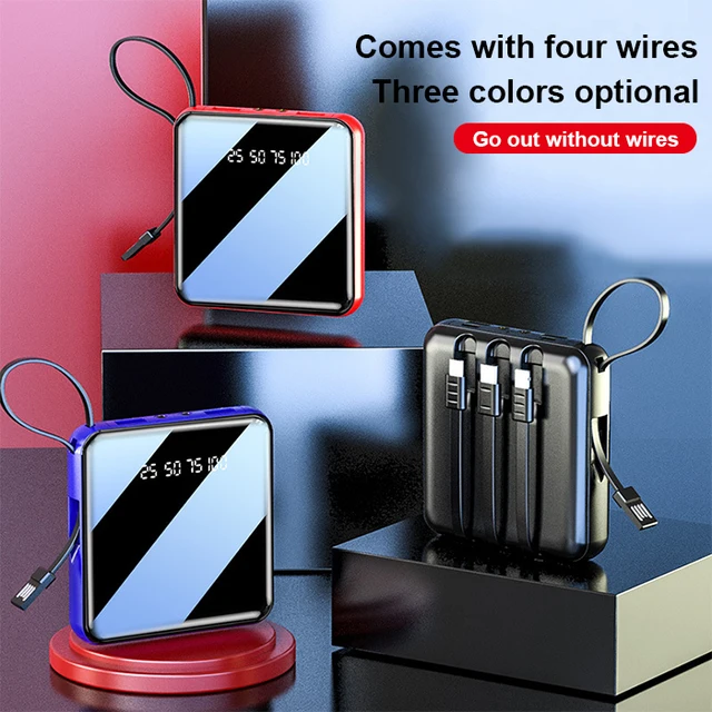 ISpark mini small slick portable powerbank with 4 built in cables glass finish, 2 Built in torches with led digital display, 2 Usb outputs, Type C & usb input fast charging compatabile with smartphones, Bluetooth earphones, etc - iSpark 