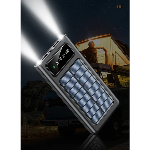 iSpark SEP-123 Mini Solar Powered Powerbank 10,000 MAH with solar panel & 4 Built in Cables, safe electricity , charge multiple devices for iPhone, Type C, Micro Usb, usb, safe Electricity - iSpark 