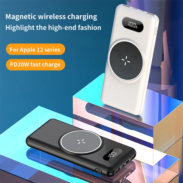 iSpark wireless magnetic PD20W fast charge QC 3.0 15w Fast wireless charging Portable Powerbank With Built In Cables, led display, Type c, lightning , Micro Usb cables charge multiple devices at once , small& lightweight easy to carry - iSpark 