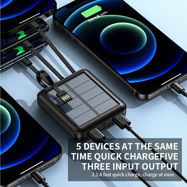 Small wireless Solar Powered powerbank 10,000 MAH Battery with Built in cables, easy to carry and store, light & small charge with the sun charge on go, no need to carry wires ,usb input & solar panel input safe electricity - iSpark 